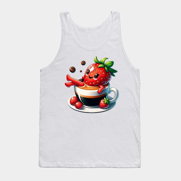 Strawberry Espresso Splash - A Berry Delicious Brew Tank Top by vk09design